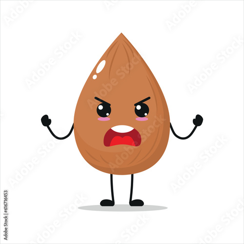 Cute angry almond character. Funny mad almond cartoon emoticon in flat style. nut emoji vector illustration