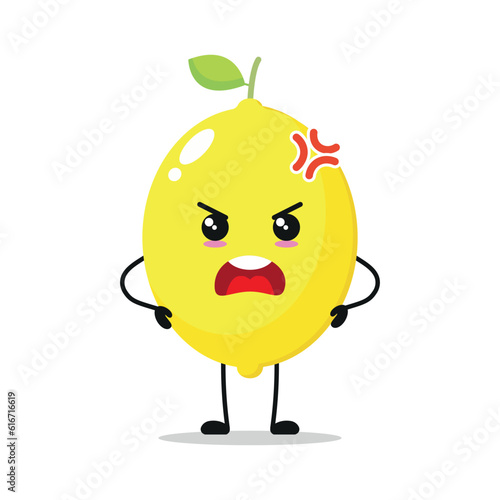 Cute angry lemon character. Funny furious lemon cartoon emoticon in flat style. Fruit emoji vector illustration
