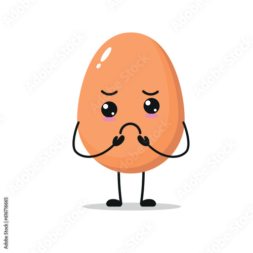 Cute sad egg character. Funny miserable egg cartoon emoticon in flat style. chick emoji vector illustration