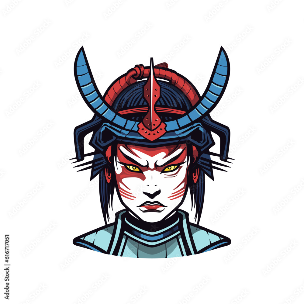 Samurai girl armor hand drawn logo design illustration