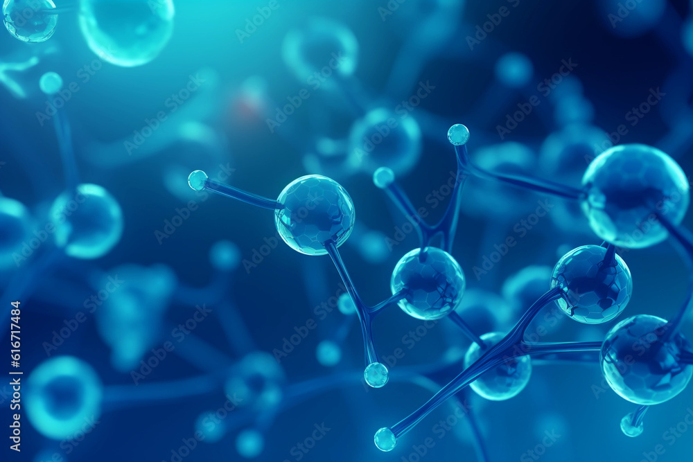 Molecule Models generated with AI. 3d microscopic render. 3d image