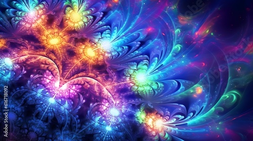 Cosmic Radiance Abstract Neon Fractal Wallpaper Emitting Stellar Energy