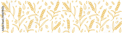Spikelets of wheat and grains seamless pattern background. Cereal Editable outline stroke. Vector line.