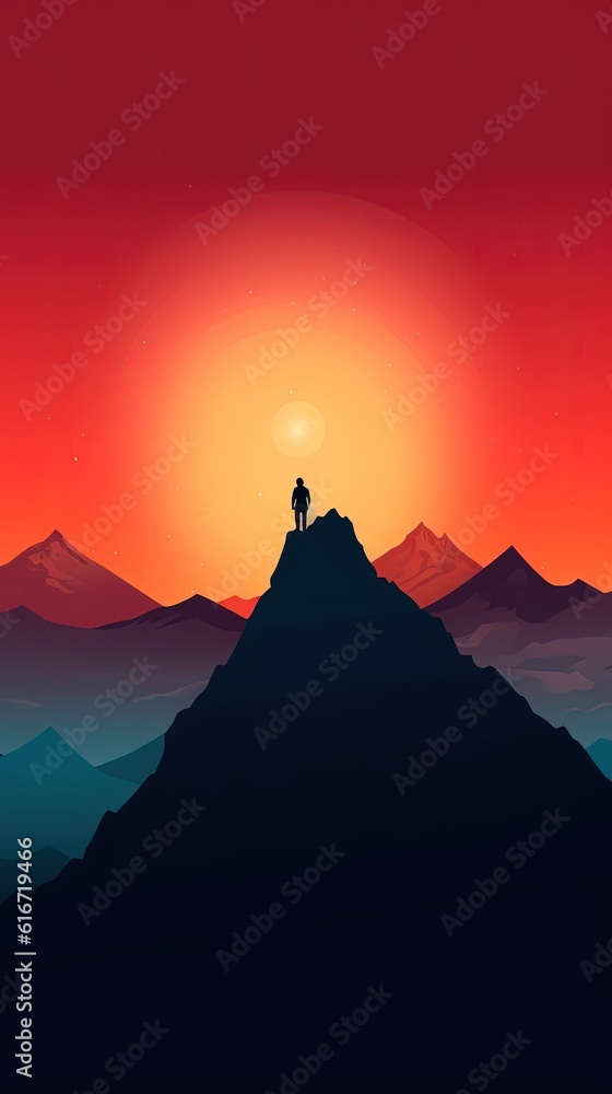 dreamy atmosphere vertical background, sunset gradient sky at high mountains peak, Generative Ai
