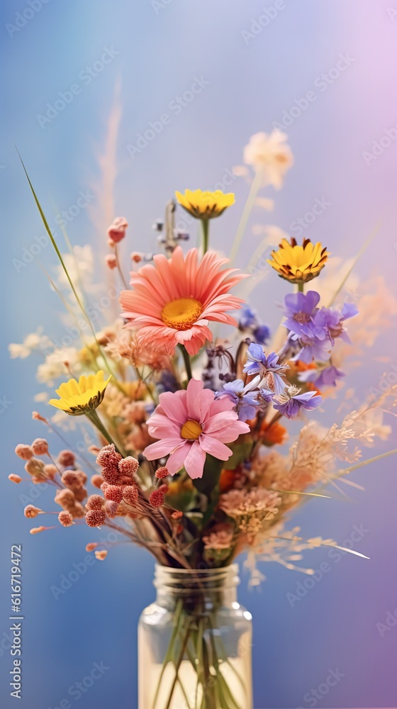  dreamy atmosphere vertical background bouquet of flower, Generative Ai