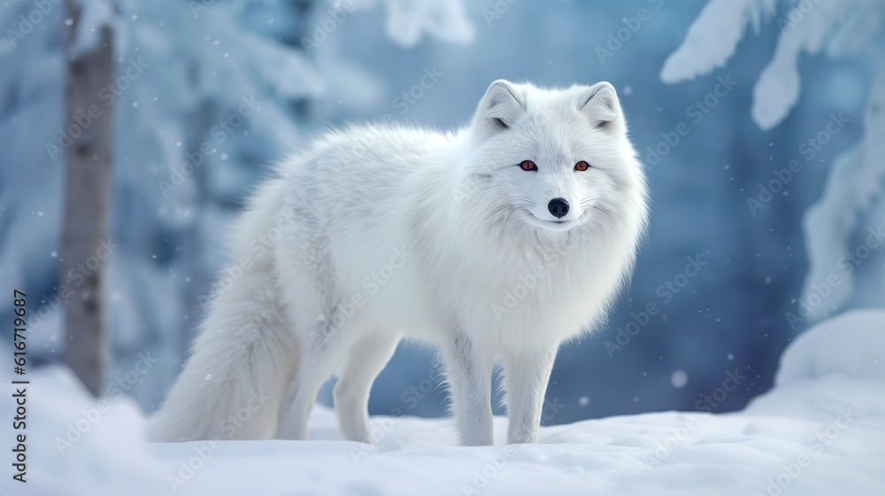 Naklejka premium A majestic wolf in the snow.AI generated. 