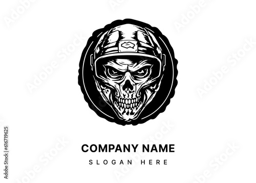 skull zombie wearing motorcycle biker helmet logo