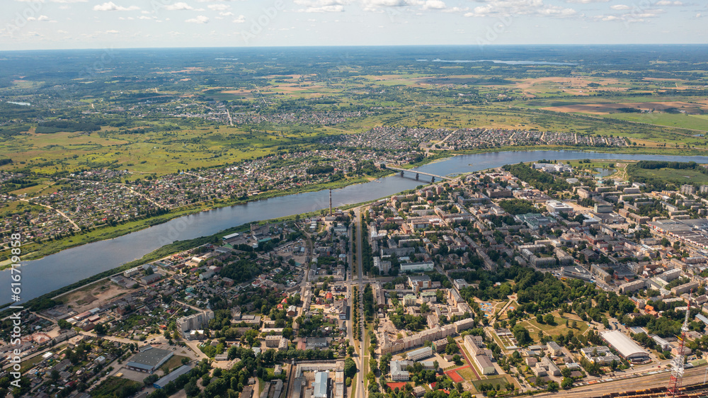 The panorama of Daugavpils city  photographed with a drone on a sunny summer day. Daugavpils, Latvia, Latgale, Europe (series)

