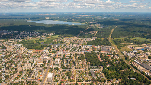 The panorama of Daugavpils city photographed with a drone on a sunny summer day. Daugavpils, Latvia, Latgale, Europe (series) 