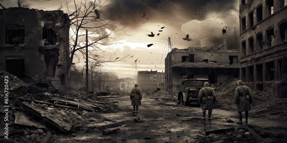 Generative AI. Walk through the Dead City. post apocalypse 3d concept ...