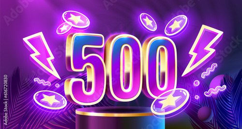Free coins 500, promo flyer poster, banner game play. Vector illustration