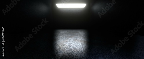 Obraz na plátně Dark room with white glowing lamp background