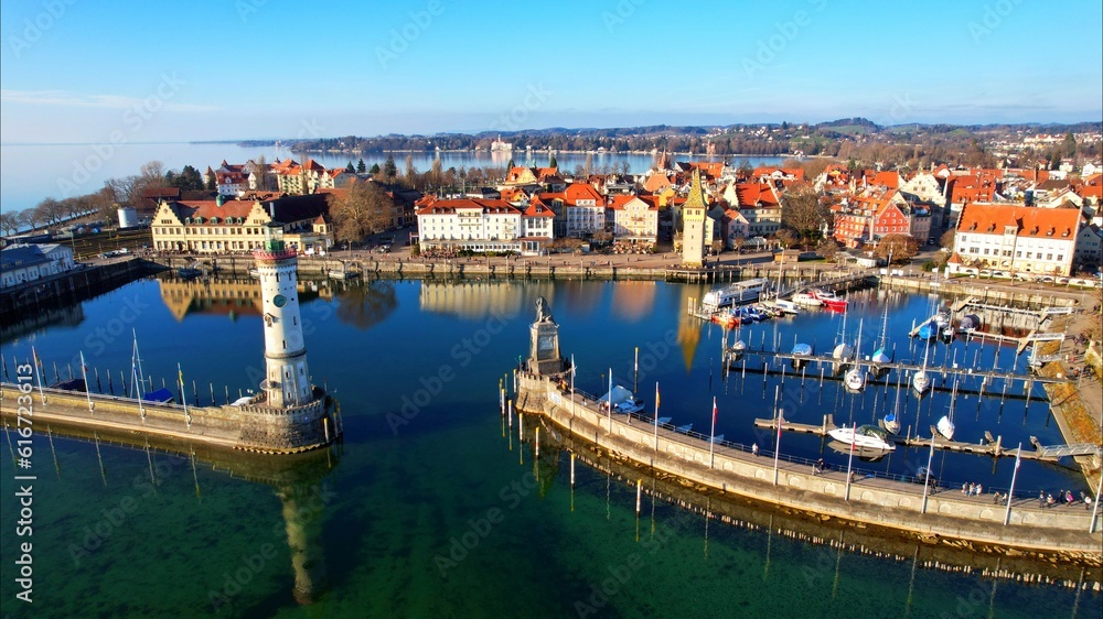 Lindau on Lake Constance - Germany - An aerial view with the drone over the beautiful town of Lindau
