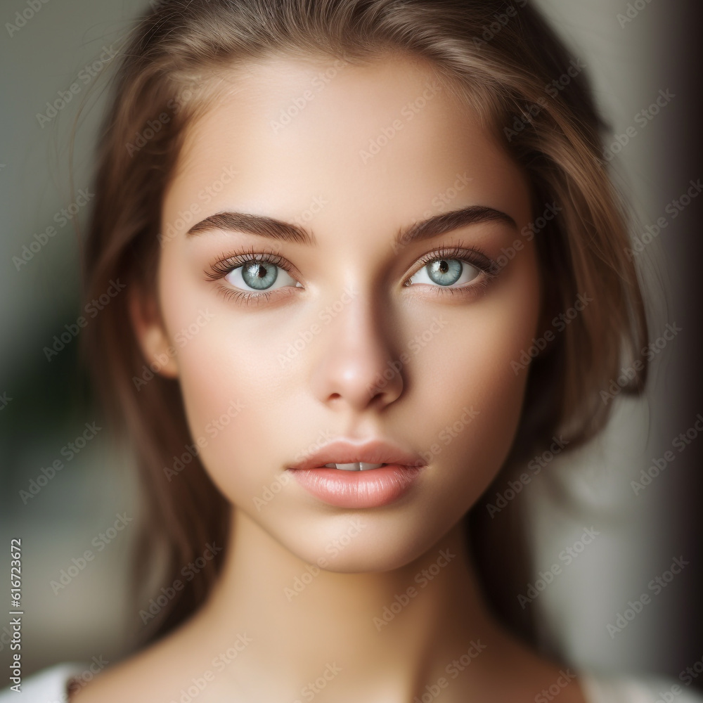 Attractive girl with straight hair looking to the camera. Beauty, Skin care concept. Portrait of a beautiful young woman with blue eyes and long hair. Beautiful blue-eyed young woman. Attractive girl with straight hair looking to the camera. Beauty, Skin care concept. Portrait of a beautiful young woman with blue eyes and long hair. Beautiful blue-eyed young woman.