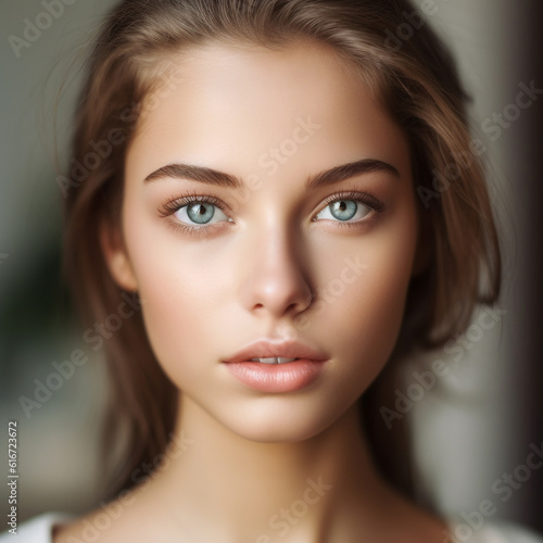 Attractive girl with straight hair looking to the camera. Beauty, Skin care concept. Portrait of a beautiful young woman with blue eyes and long hair. Beautiful blue-eyed young woman.