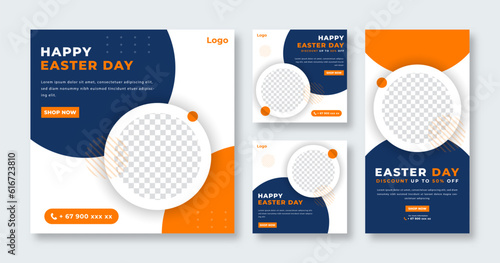 Happy Easter Day Social Media Post for Online Marketing Promotion Banner, Story and Web Internet Ads Flyer