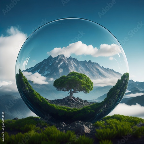 Environment protection concept. Tree in a bubble. AI generated