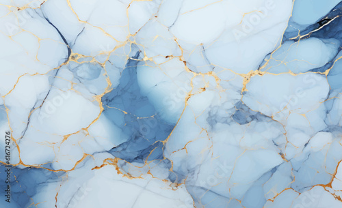 Blue marble with gold glitter veins vector. Fashion marbling illustration