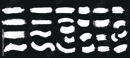 Grunge hand draw paint brush stroke pack. Vector stock illustration isolated on black chalkboard background for design template invitation, action sign, sale.