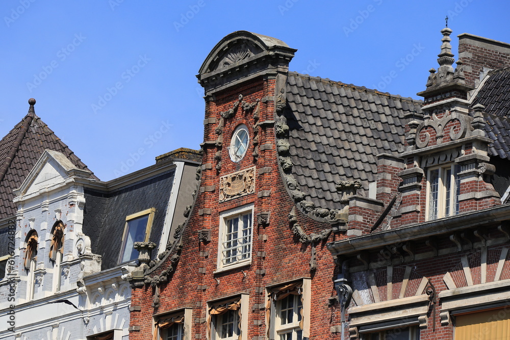 Fototapeta premium Historic Building with Bell Gable Close Up at the Grote Markt Square in Haarlem, Netherlands