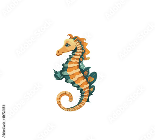 Vector illustration of cartoon seahorse isolated on white background