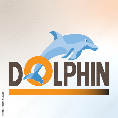 Dolphinarium. Dolphin logo. Banner. Vector flat illustration.