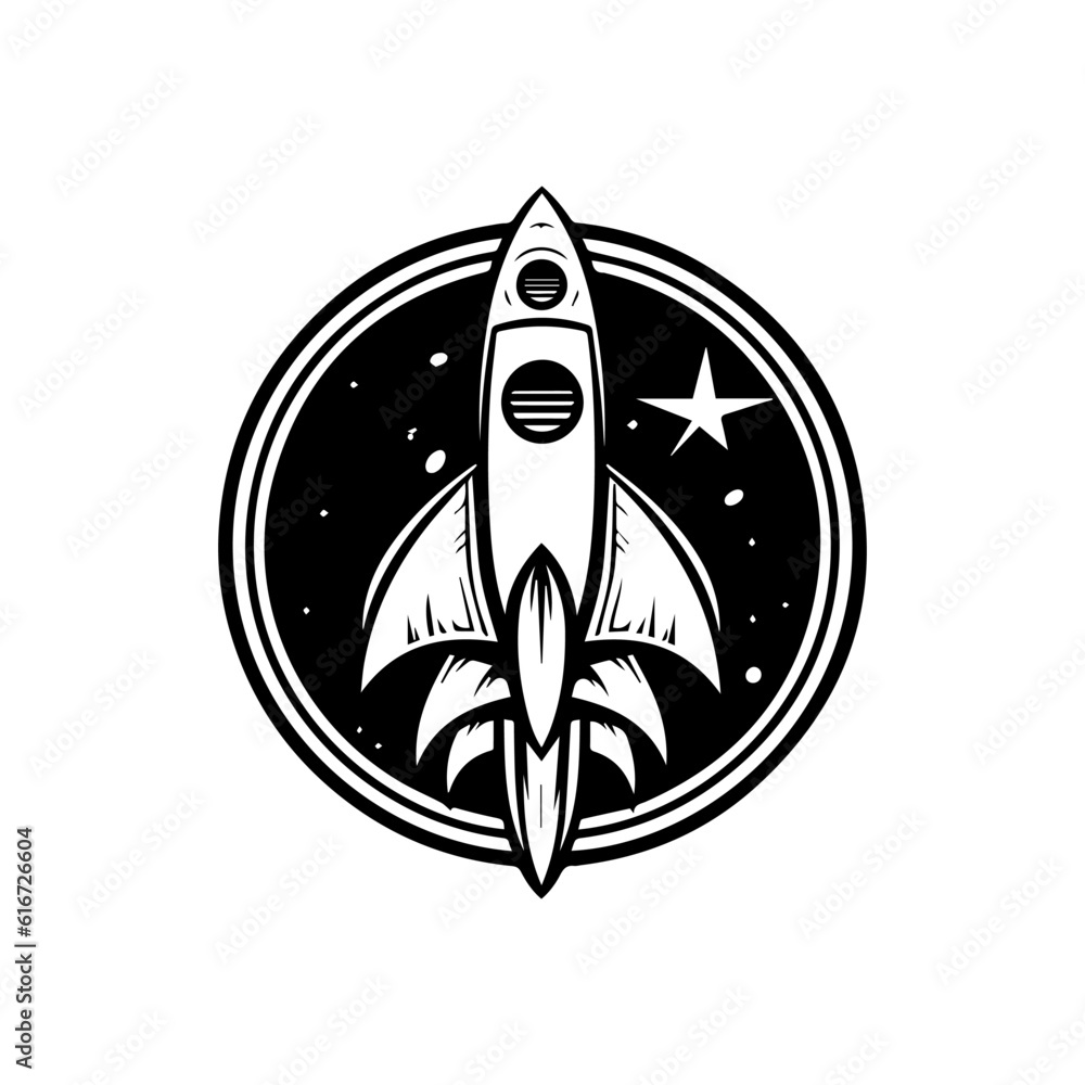 Rocket logo design black and white hand drawn illustration 素材庫向量圖