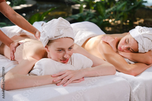 caucasian white woman relaxing in spa massage