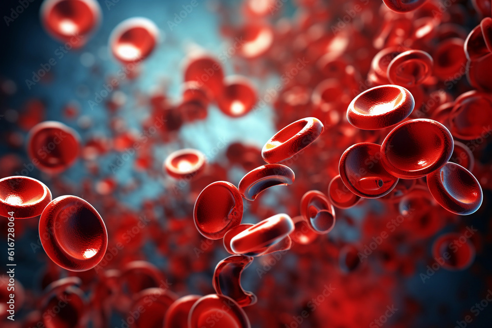 Blood Cells in moving inside veins generated with AI. 3d microscopic ...