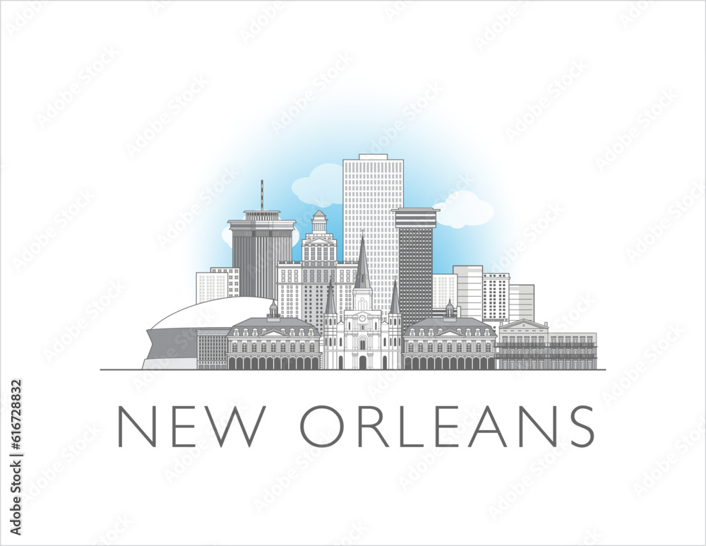 New Orleans, cityscape line art style vector illustration