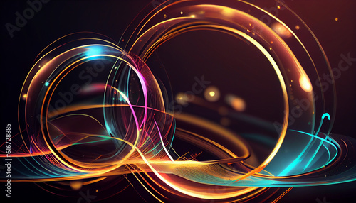 Abstract futuristic background with gold PINK blue glowing neon round high speed wave lines and bokeh lights. Data transfer concept Fantastic wallpaper Ai generated image