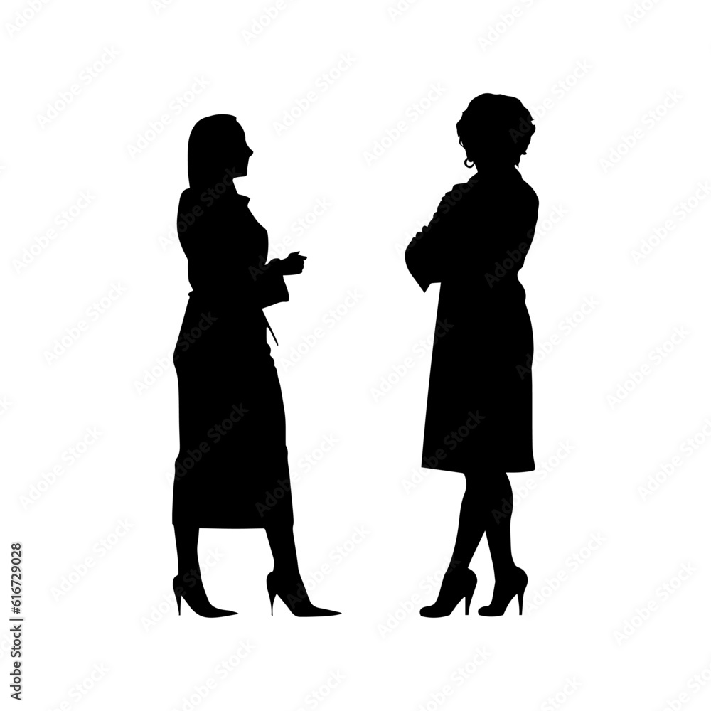 Vector illustration. Silhouettes of women. Conversation of friends.