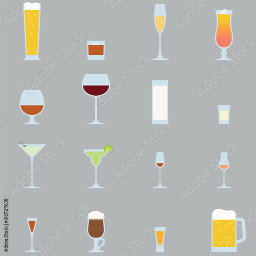 Flat glasses with drinks set