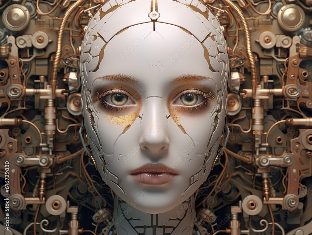 Portrait of android female robot woman. Virtual assistant in the future. Generative Ai technology. Portrait of android female robot woman. Virtual assistant in the future. Generative Ai technology.