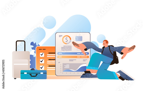 man tourist use a travel budget planner financial efficiency budgeting and economy idea concept