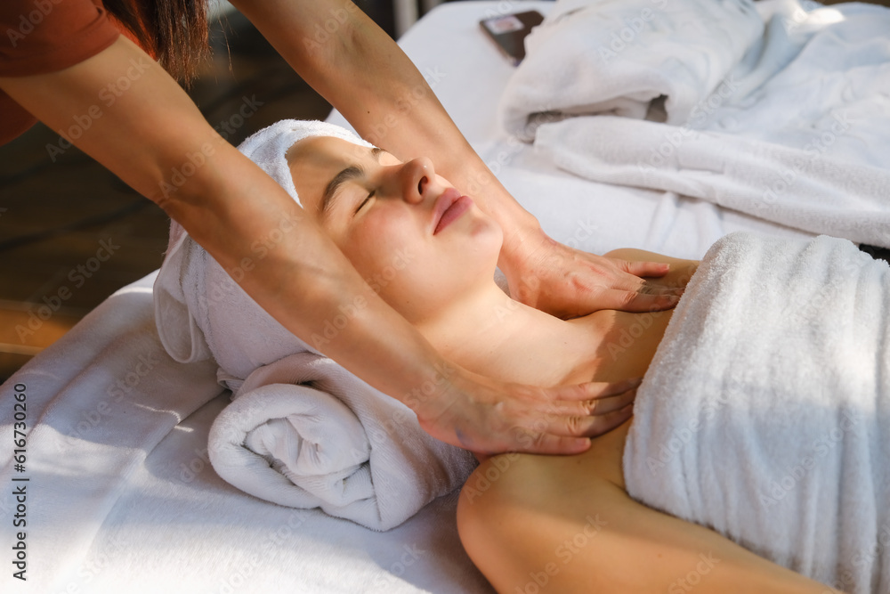 Fototapeta premium caucasian white woman relaxing in spa massage
