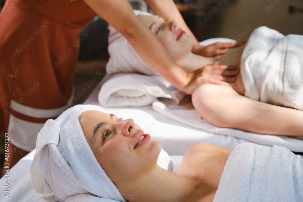 caucasian white woman relaxing in spa massage caucasian white woman relaxing in spa massage