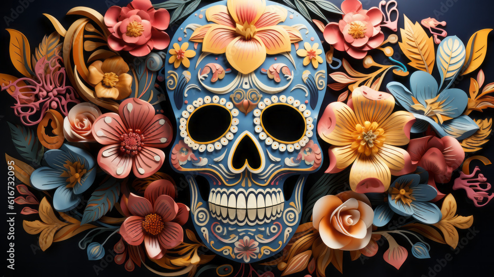 Illustration of day of the dead skull colorful background