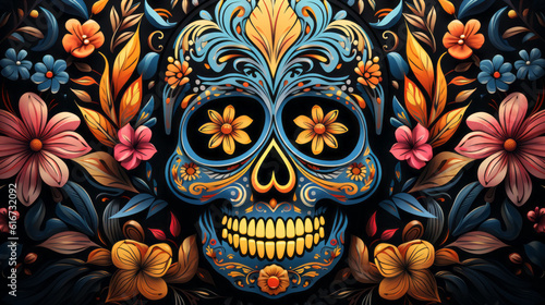 Illustration of day of the dead skull colorful background