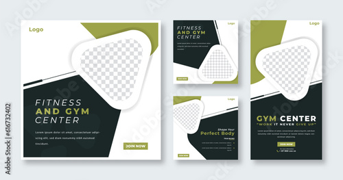 Gym Fitness Social Media Post for Online Marketing Promotion Banner, Story and Web Internet Ads Flyer