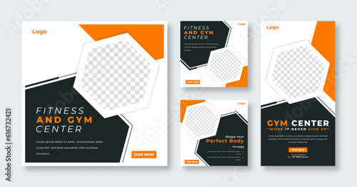 Gym Fitness Social Media Post for Online Marketing Promotion Banner, Story and Web Internet Ads Flyer