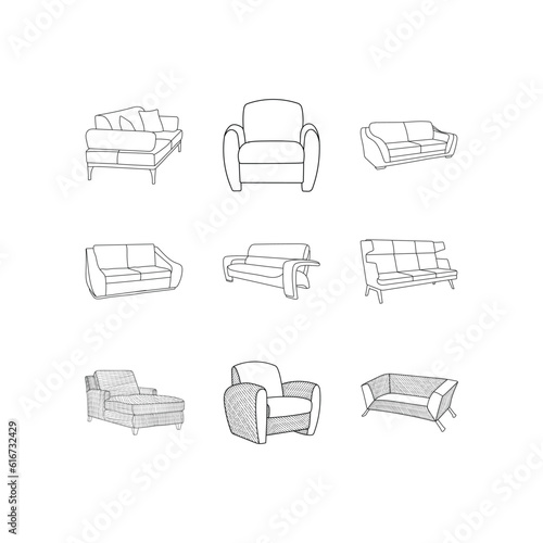 Furniture interior Sofa Collection icon design template, outline logo design, style, line.abstract, can be used for your company