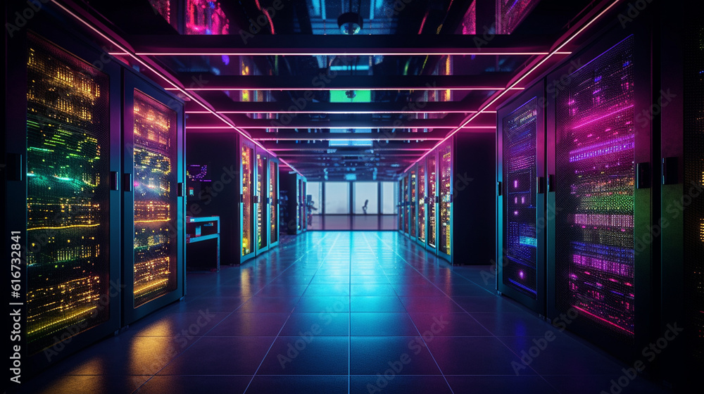 Computer networking server room warehouse. Generative Ai Computer networking server room warehouse. Generative Ai