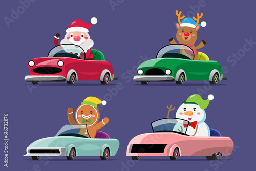 Santa Claus and team drives a automobile to send Christmas gift to children around the world.