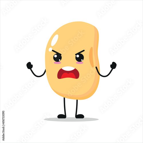 Cute angry soybean character. Funny furious soybean cartoon emoticon in flat style. vegetable emoji vector illustration