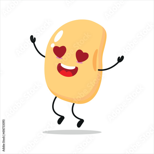 Cute happy soybean character. Funny fall in love soybean cartoon emoticon in flat style. vegetable emoji vector illustration