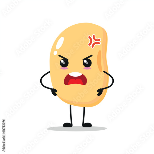 Cute angry soybean character. Funny mad soybean cartoon emoticon in flat style. vegetable emoji vector illustration