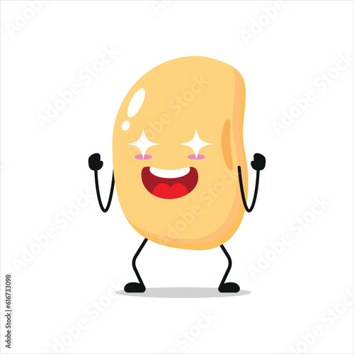 Cute excited soybean character. Funny electrifying soybean cartoon emoticon in flat style. vegetable emoji vector illustration