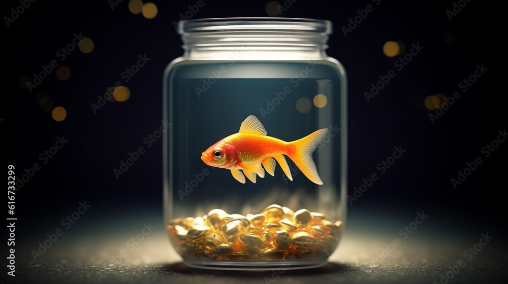 Gold fish in glass jar. Generative Ai Gold fish in glass jar. Generative Ai