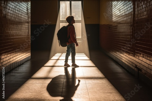 A young boy whose shadow morphs into a silhouette. Generative AI